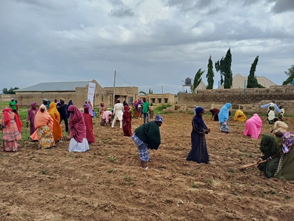 Women farmers participating in soybean training